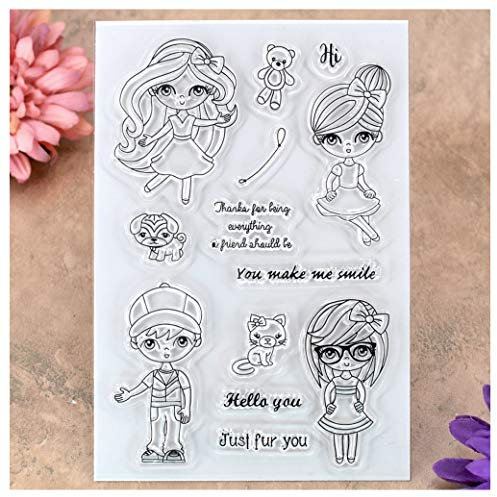 Kwan Crafts Just Fur You Make Me Smile Boy Girl Transparente Stempel für Kartengestaltung, Dekoration und DIY Scrapbooking