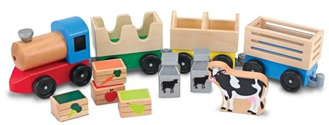 MELARQT Melissa & Doug Träbondgård tåg leksaksset (e-handelsförpackning)