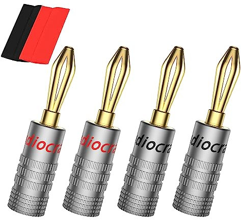 Audiocrast 4Pcs 24k Gold Plated Banana Plug 8AWG-20AWG Gauge Size 4mm for Speakers Amplifier Hi-Fi AV Receiver Stereo Home Theatre Audio Wire Cable Screw Connectors