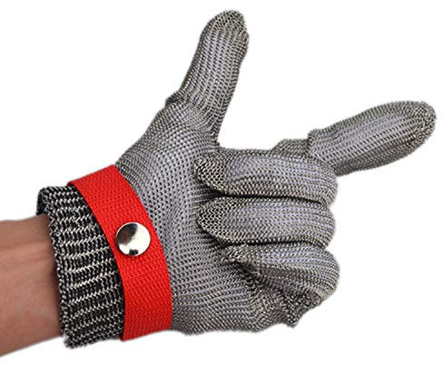 SGJFZD Brushed Stainless Steel Mesh Cut Fashion Design Resistant Chain Mail Gloves Kitchen Butcher Working Safety Glove 1pcs (Color : Red, Size : M(23.5cm))