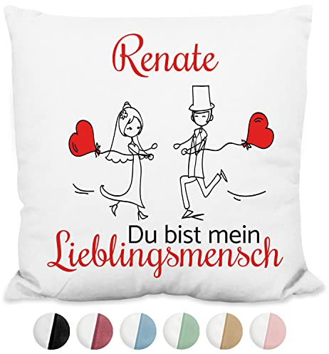 True Statements Kissen DeinName Du bist Mein Lieblingsmensch - Personalisiertes Deko Kissen mit Wunsch-Text als Geschenk - Bezug inkl. Füllung - waschbar, rückseite rosa