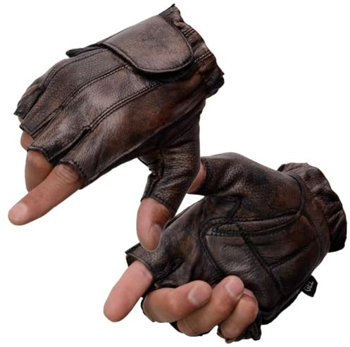 Milwaukee Leather MG7561 Men's ‘Fingerless’ Distressed Brown Leather Gloves with Gel Palm - 4X-Large