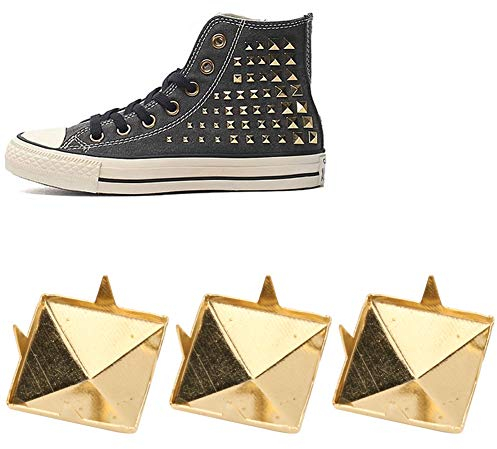 Spike Studs, 100 Stück 10MM-15MM DIY Leathercraft Square Pyramid Punk Nieten Silber Metall 4 Claw Metall Nieten für Armbänder Kleidung Schuhe Handtasche(Gold 15mm)