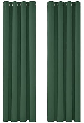 Deconovo Blickdichter Vorhang Lichtundurchlässig Ösen Gardinen Thermo Schlafzimmer, 180x140 cm(HöhexBreite), Waldgrün, 2er Set