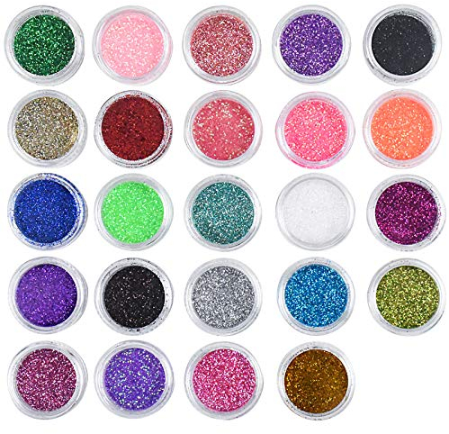 Chstarina 24 Farben Nagel Glitzer, Feine Glitzerpuder Nagel Glitzer Pigment Glitzer Pulver Make-Up Glitzer Kosmetik Glitzer Nagelpulver für Nagelkunst, Lidschatten, Gesicht, Basteln oder Epoxidharz