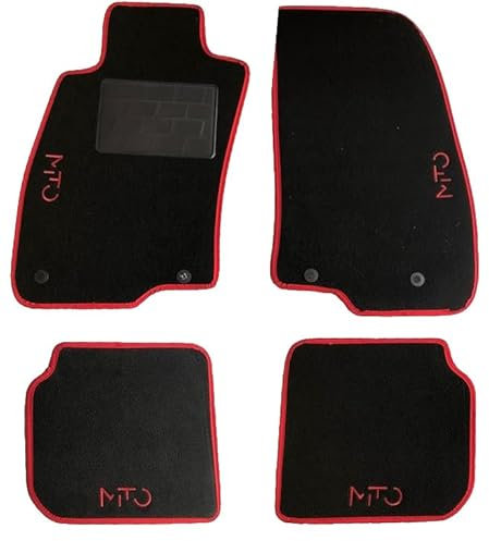 Carmats Passend für Mito-Fußmatten Auto aus Teppichstoff, roter Rand, 4 rote Stickerei, mit Befestigungsklammern