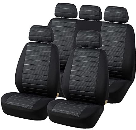 TOYOUN Autositzbezüge Full Set Universal Fit Jacquard Tuch Auto Sitzbezüge Set Grau Sitzbezüge Auto Set Stoff Universal Autositzbezüge Sitzschoner Auto Schonbezug Autositz