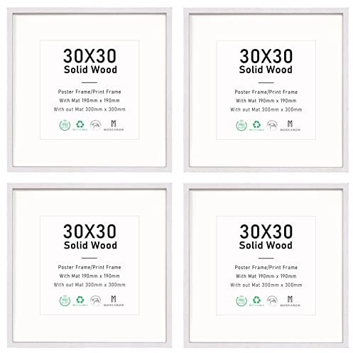ATOBART 12x12 Massives Holz Bilderrahmen,Fotorahmen mehrere Farben wählbar Frame für Foto oder Bilder,30x30 cm,4 Stück Weißes Rahmen