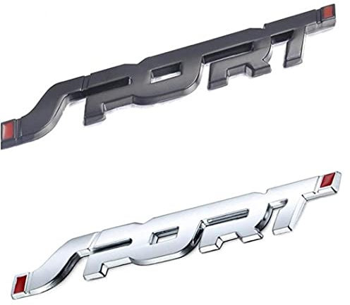 PiniceCore 2 Stücke Metall Schwarz/Silber Auto Auto Kofferraum Racing Sport Wort Brief Logo Emblem Abzeichen Ablegung Aufkleber, One Size