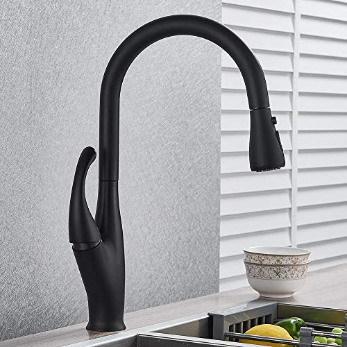 Grifo de cocina Pull Out Pulverizador Sola manija Mezclador Grifo Faucet 360 Gorra de la cocina Grifo de agua caliente y fría-Negro mate