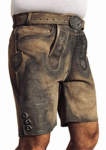 Royal Kurze Lederhose Bayerische Lederhose Oktoberfest Short Lederhose Herren kurz Lederhose Trachten Lederhose mit Trachtengürtel Gr 46-64 (as3, Numeric, Numeric_62, Regular, Short, 62)