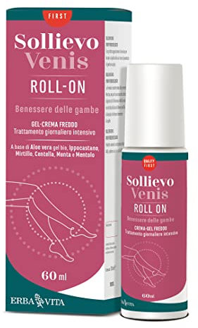 ERBA VITA Sollievo Venis Roll on gel crema freddo prodotto cosmetico per un sollievo immediato in caso di gambe gonfie e pesanti