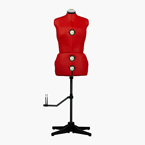 Nähpuppe für Schneiderinnen Ausstellung, höhenverstellbar Frau einziehbar Mannequin, Brustumfang 36-44 Euro, Ergonomisches Design mit Größe Fixatoren, 13 Elemente, Größe S-L (Rot)
