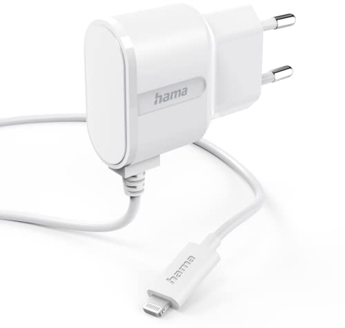 Hama Lightning-Ladegerät, 1 A/5 W/5 V (Lightning-Netzteil, Stromversorgung für Apple iPhone iPod, Ladegerät Apple MFI Zertifiziert, Kabel 1 m), Weiß