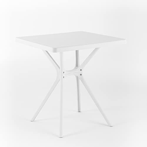 RATTATAN Lucas - Table de Jardin carrée en résine renforcée de Fibre de Verre (Blanc, 70x70 cm)