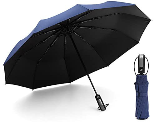 AZAARA Parasol de Voyage Pliant Ruspela, Parasol Portable À Fermeture Automatique Avec Revêtement Anti - Uv Noir/Blue