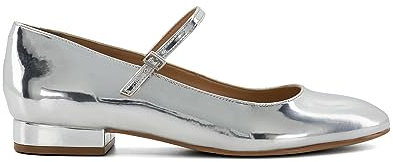Dune Ladies HIPPLIE Low-Block-Heel Mary Jane Shoes Size UK 3 Flat Heel Ballet Pumps Silver