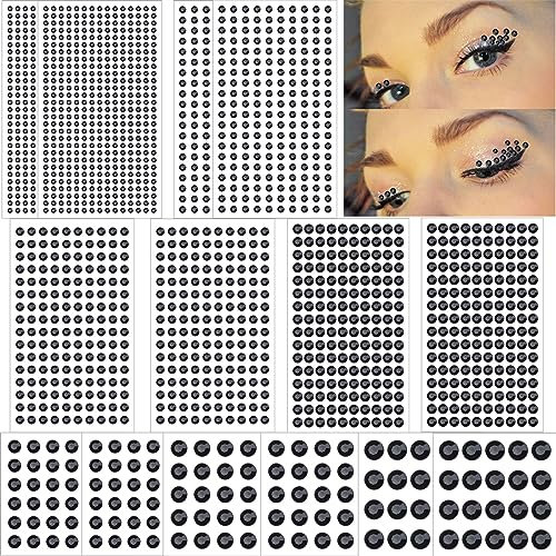 2102pcs Face Gems Stick on, Self Adhesive Hair Jewels Face Rhinestones Stickers Bling Jewels for for Face Hair Nails Makeup Clothes Shoes Bags DIY Craft, 7 Size 14 Sheets (Black)