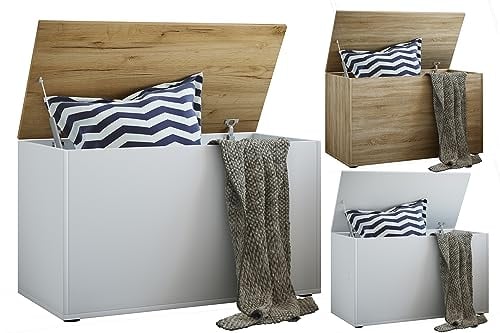 VCM Holztruhe | Maße ca. H. 49 x B. 82 x T. 44 cm |Kiste für flexiblen Einsatz in Allen Wohnräumen | Aufbewahrungsbox | Kiste - Bendola Sonoma-Eiche