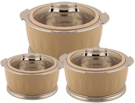 Casserole Set of 3 (1000, 1500, 2000 Ml) Beige BPA Free Keeps Food hot & Fresh for Long Hours Chapati Roti Biryani and More