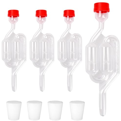 Airlock di Fermentazione, Trasparente Tubi di Fermentazione, Gorgogliatore Fermentazione, 4 Pezzi Gorgogliatori in Plastica, Tipo S-Bubble Airlock per Birra Produzione di Vino Fermentazione, 10mm