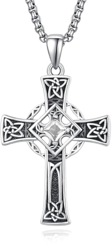 Keltisches Kreuz Anhänger Silber 925 April Geburtsstein Halskette Keltischer Knoten Kette mit Geburtsstein Kreuz Schmuck Geschenke für Herren