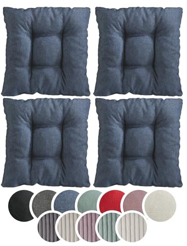 sleepling Stuhlkissen 4er-Set, weicher Möbelstoff, 38 x 38 cm, Sitzkissen in Farbe Uni Jeans