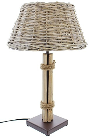 Tischleuchte Treibholz-Charme, Weide, grau gekalkt, Metall, dunkelbraun, Maße: ca. Ø 30 x 47 cm, Zuleitung 200 cm, geeignet für Leuchtmittel bis max. 60 Watt/E27, nur für den Innenbereich geeignet