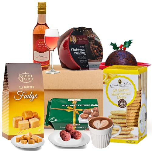 Hampers & Gourmet Gifts - Mini Rose Wine And Chocolate Gift Set - Shortbread Biscuits Gift Set - Chocolate Truffles - Fudge Gift Set - Christmas Pudding - Hot Chocolate - Food Hamper Gifts