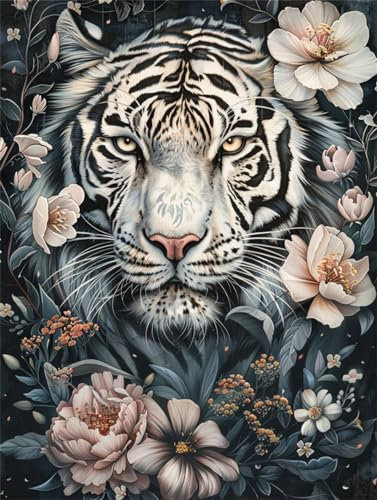 AMBATTERY Knüpfkissen Fantasie Weißer Tiger Knüpfteppich Zum Selber Knüpfen Erwachsene Anfänger Knüpfen Set Kissen Knüpfkissen Mit Vordruck Handarbeit Set Für Erwachsene 31x45in