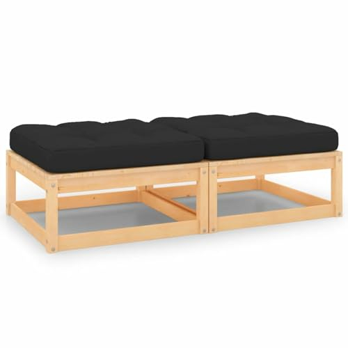 ZEYUAN Gartenhocker mit Kissen, Hocker Outdoor, Gartenmöbel, Sitzhocker, Beistelltisch Outdoor, Blumenhocker, Pflanzen Hocker, 2 STK. Massivholz Kiefer