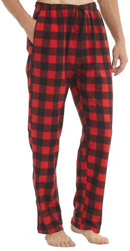 LNFINTDO Confezione da 1 – 2 pantaloni pigiama da uomo in pile, motivo scozzese, morbidi, a quadretti, con tasche, indumenti da notte, Rosso, M