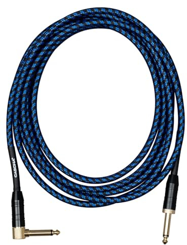 Cascha Professional Line Guitar Cable, Angled, Tweed Blue, 3m