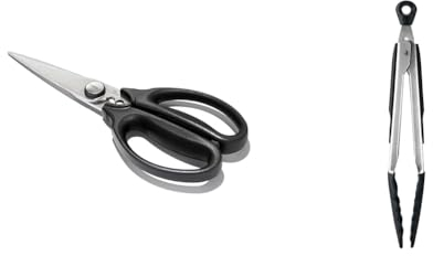 OXO Good Grips Kitchen & Herb Stainless Steel Scissors & Good Grips 22.8 cm Tongs with Silicone Heads, Black