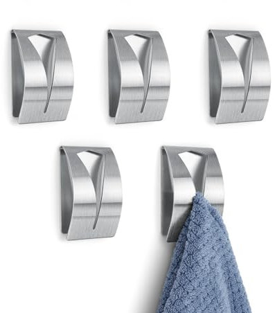 Accroche Torchon, 5 Pièce Porte Serviette Adhesif Argent, Crochet Porte Serviette Acier Inoxydable, Aucun Perçage Requis, Conception Anti-Collision pour Cuisine, Bain 0XBIT