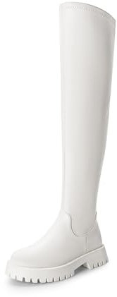 DREAM PAIRS Donna Stivali Alti Classici Donna Stivali sopra Il Ginocchio con Cerniera Laterale,Size 38,Bianco-Pu,SDOB2408W
