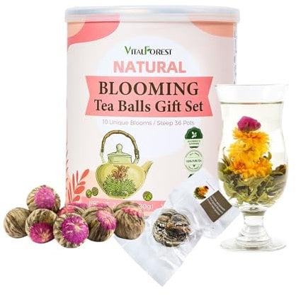 Blooming Tea Flowers Gift Set, 10 Unique Varieties Flowering Tea Balls, Individual Packing Handmade Flower Teas for Anniversary, Valentine, Birthday