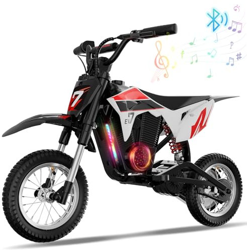 EVERCROSS EV12M PRO Motocicletta Elettrica, Moto Elettrica con Motore da 300W, 3 Modalità di Velocità, Pneumatico da 12'', Musica Bluetooth, Luci Colorate, Moto Cross per Bambini da 3 a 12 Anni