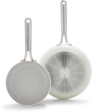 Greenpan Nova 8” & 10” 2 Piece Frying Pan Skillet Set, Oprah’s Favorite Things 2024, Induction Suitable PFAS-Free Nontoxic Ceramic Nonstick, Dishwasher & Oven Safe, Quick Even Heating, Cream