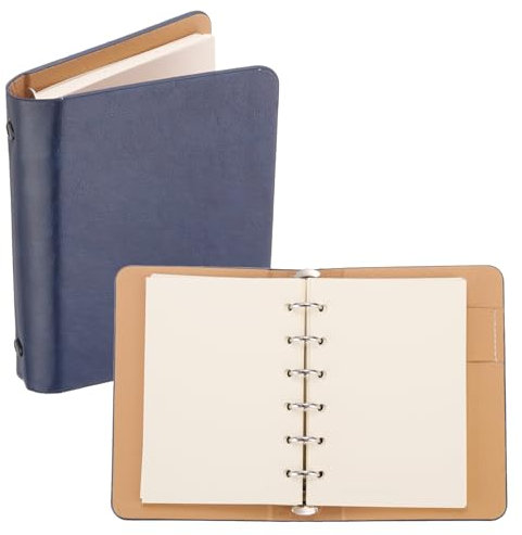 PATIKIL 6 Ring Binder Cover, A7 Leder Notizbuch Binder Mini Nachfüllbarer Loose Leaf Personal Planner mit 50 Blatt Papier, Blau