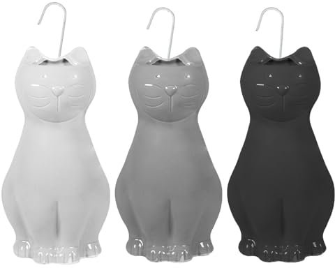 Paluplus Set 3 Evaporatori d'acqua per termosifoni in Ceramica, misura 8x4x18 cm, Umidificatore a forma di GATTO e gancio a S, Colore Bianco, Nero e Grigio -5738F