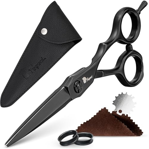 Fagaci Hair Cutting Scissors 4.5 Black 440C Steel Shears, Sharp | Crafted from premium 440C steel, Razor-sharp convex edge, long lasting, Exceptional durability and maneuverability