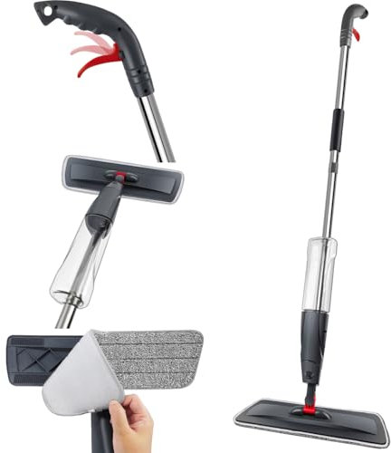 Wischer mit Sprühfunktion, Bodenwischer mit 3 Waschbaren Mikrofaserbezug, mit 700ml Wassertank Wischmopp, Bodenwischer mit Sprühfunktion für Schnelle Reinigung Hartholz, Laminat, Fliesen