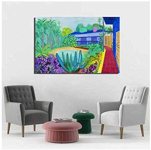 GLWDMH David Hockney Garden Art Leinwand-Poster und Drucke, Leinwandgemälde, dekorative Bilder für Büro, Wohnzimmer, Dekoration - Ungerahmt, 1 Stück