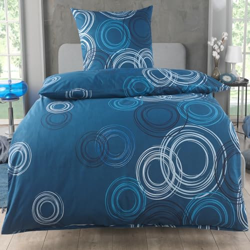 MALIKA Bettwäsche 155x220 Baumwolle Sets, Kreismuster Bettbezug 155 x 220 cm, Kissenbezug 80x80 cm, Renforcé, Oeko-TEX Bettwäsche mit Reißverschluss