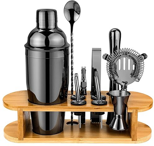 Juego de Coctelera Kit de Bartender con Soporte, Juego de Mezclador de Bebidas de Acero Inoxidable con Todos los Accesorios Esenciales, Juego Profesional de Herramientas de Bar Kit de Bartender