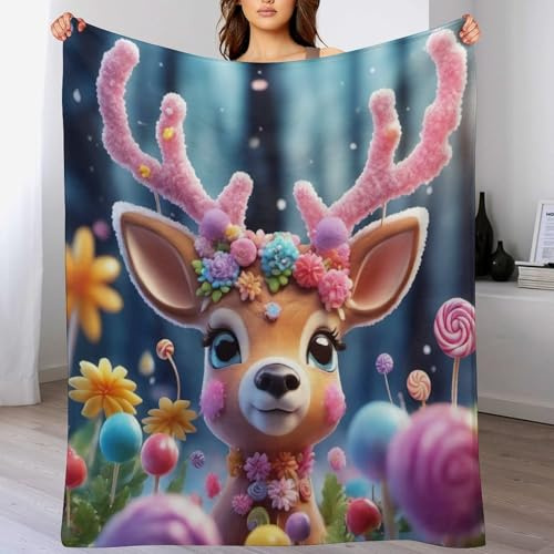 süßes REH Kuscheldecke Flauschig Decke, Flannel Weiche Sofadecke, Fleecedecke, Wohndecke - Pflegeleicht - Warm 100×130cm