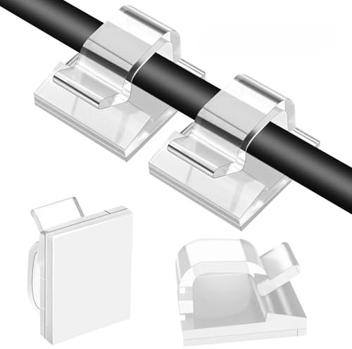 CNMTCCO Kabelhalter Selbstklebend, 100 Stück Kabelclips Selbstklebend, Kabelclips Schreibtisch, Kabel Organizer für Kabelmanagement Lichterkette, Groß Transparent