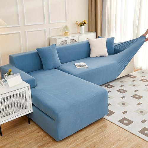 Blauer 4-Sitzer-Sofabezug für Chaiselongue, Katzenresistent, weicher Kaschmirstoff, Ecksofabezug, Ledersofa-Schonbezug (230300 cm)