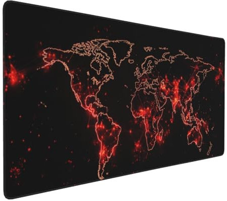 Large Gaming Mouse Pad 600x400mm Extended Mouse Mat XXL, Red Map Mouse Mat Gaming, Improves Speed Precision, Big Mousepad with Non-Slip Rubber Base and Stitched Edge, for Home/Office/Gamer P64